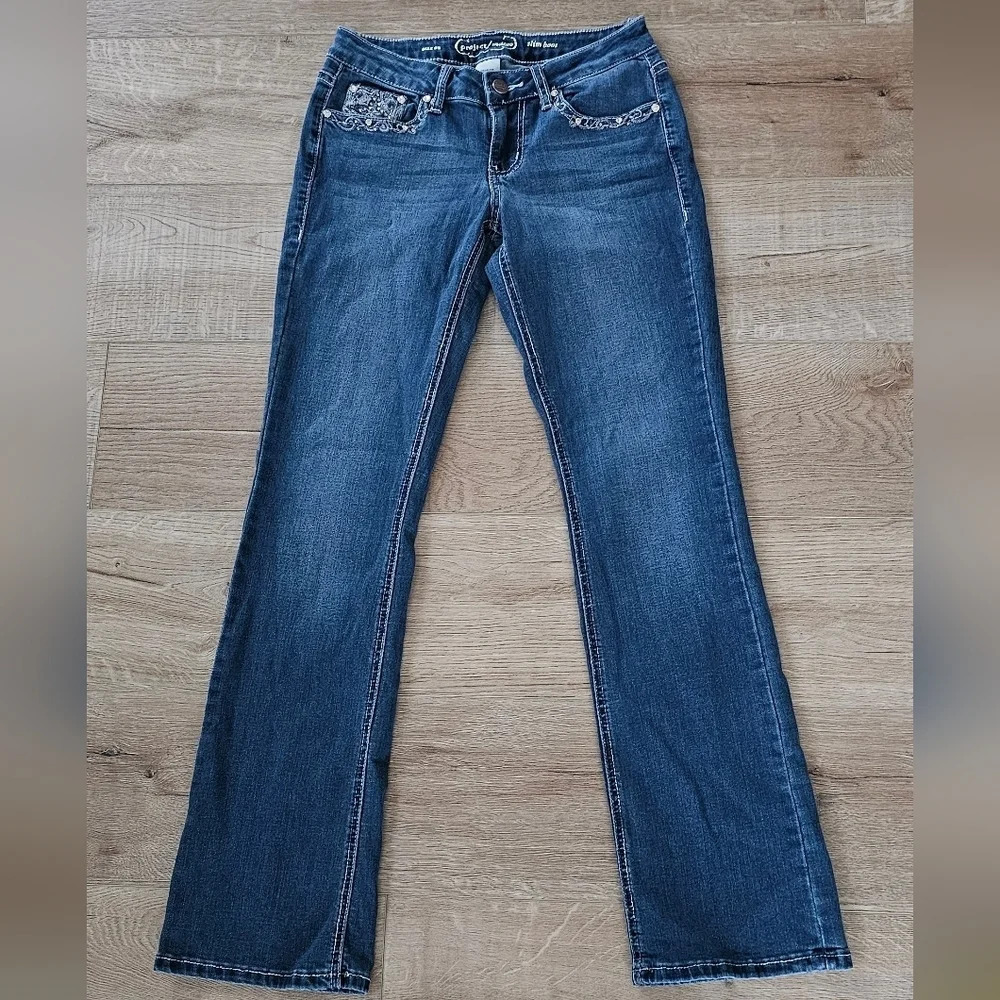 Vintage Project Indigo Boot Cut Denim Jeans Embroidered Studded 5 - Picture 9 of 9